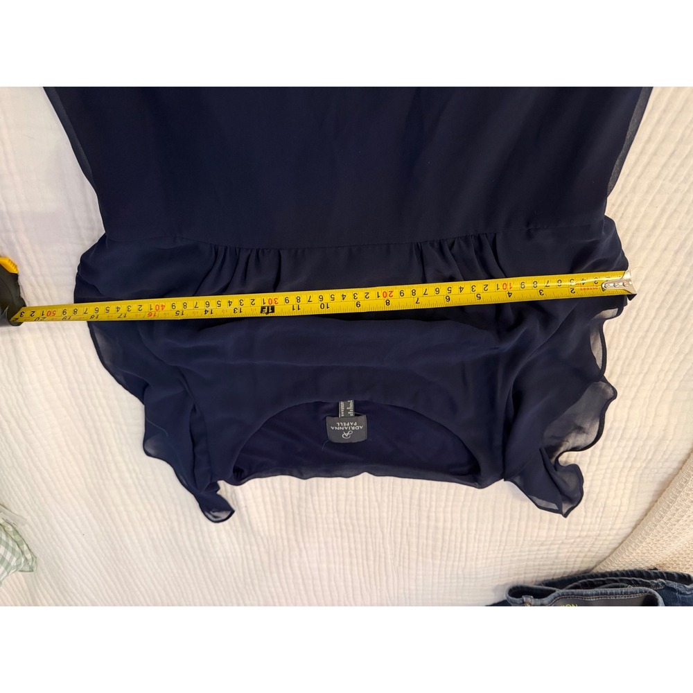 Adrianna Papell Navy Blue Flutter Sleeve Empire Waist Chiffon Midi Dress Size 10 - Picture 8 of 11